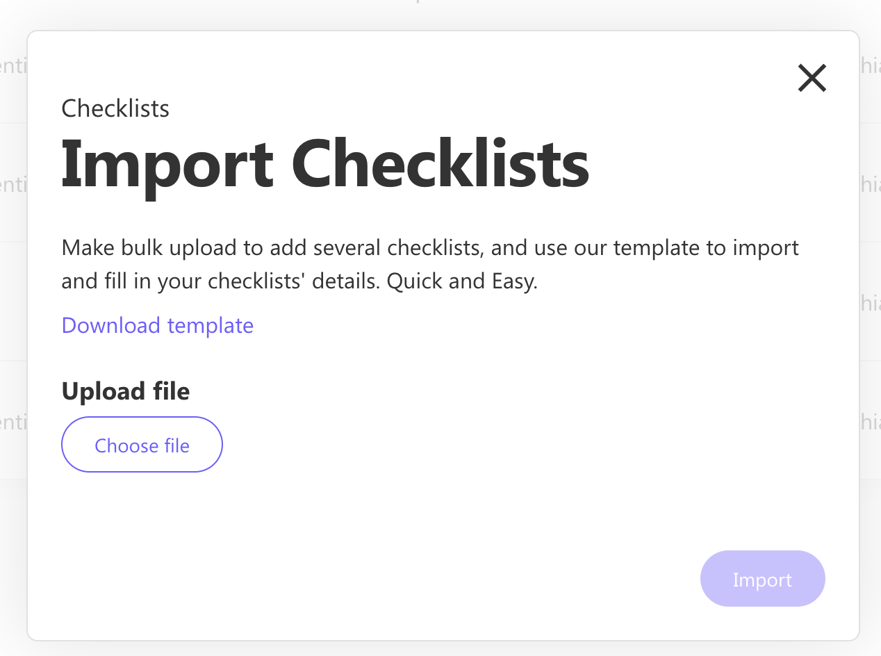 Checklist Uploading Create Checklists
